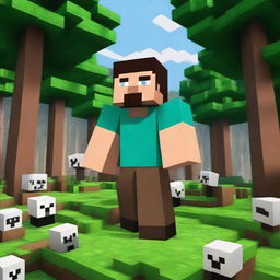 Create an image featuring Herobrine from Minecraft