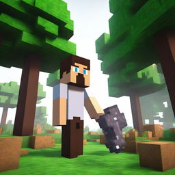 Create an image featuring Herobrine from Minecraft