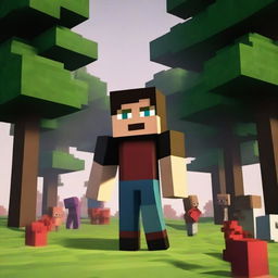 Create an image featuring Herobrine from Minecraft