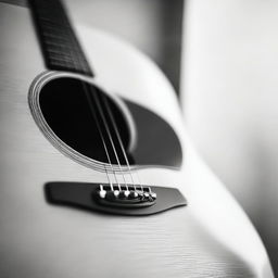 A black and white image of an acoustic guitar