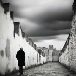 A dark black and white pop-up art image depicting the rundown fortress walls in Cluj