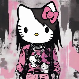 A depiction of Hello Kitty in a grunge style