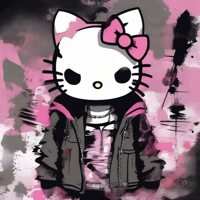 A depiction of Hello Kitty in a grunge style