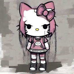 A depiction of Hello Kitty in a grunge style