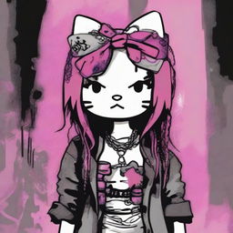 A depiction of Hello Kitty in a grunge style