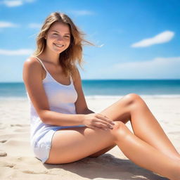 A girl with her toenails painted white, sitting in a relaxed pose