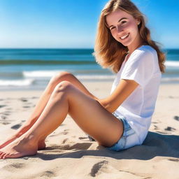 A girl with her toenails painted white, sitting in a relaxed pose