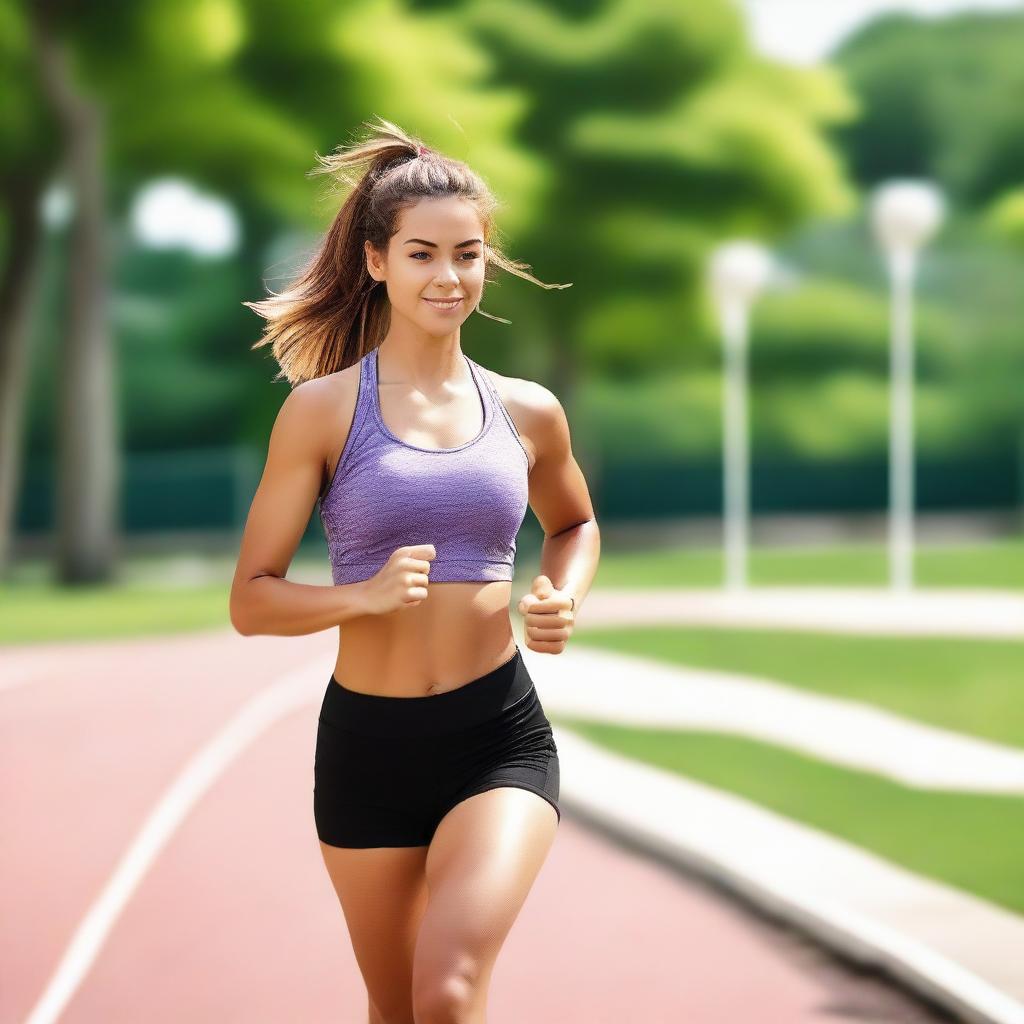 A sporty girl in athletic wear, focusing on her workout routine