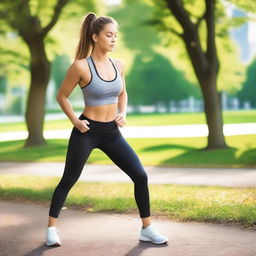 A sporty girl in athletic wear, focusing on her workout routine