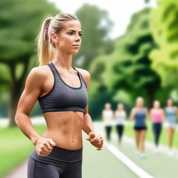 A sporty girl in athletic wear, focusing on her workout routine