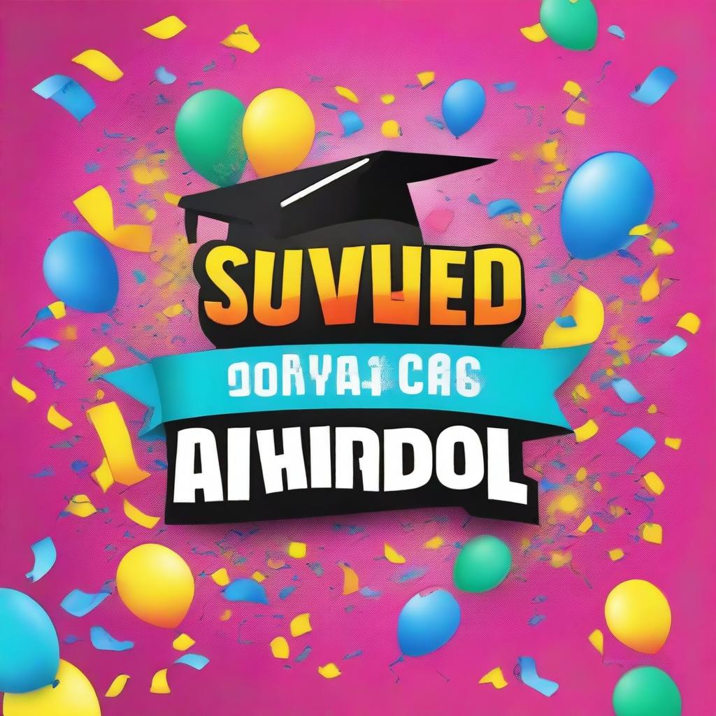 A celebratory image featuring the text 'I survived 4 years at Forestview High School' with a vibrant and colorful background