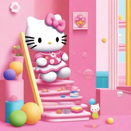 Hello Kitty climbing a set of stairs