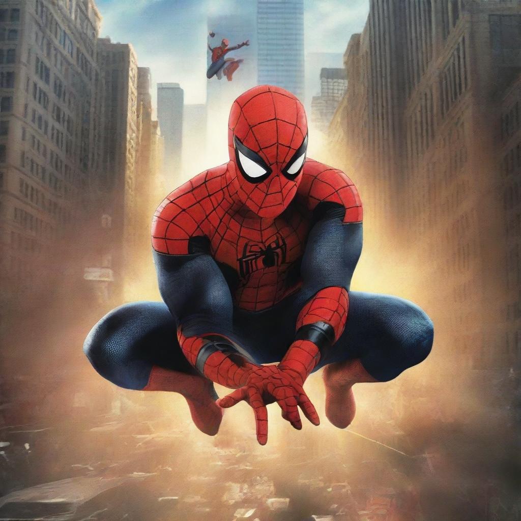 A dynamic and action-packed movie poster of Spider-Man titled 'Enemy Among Heroes'