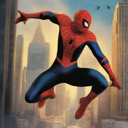 A dynamic and action-packed movie poster of Spider-Man titled 'Enemy Among Heroes'