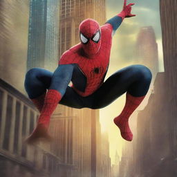 A dynamic and action-packed movie poster of Spider-Man titled 'Enemy Among Heroes'