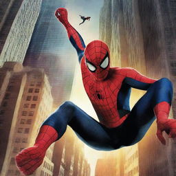 A dynamic and action-packed movie poster of Spider-Man titled 'Enemy Among Heroes'