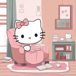 Hello Kitty relaxing in a cozy room