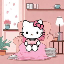 Hello Kitty relaxing in a cozy room