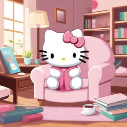 Hello Kitty relaxing in a cozy room