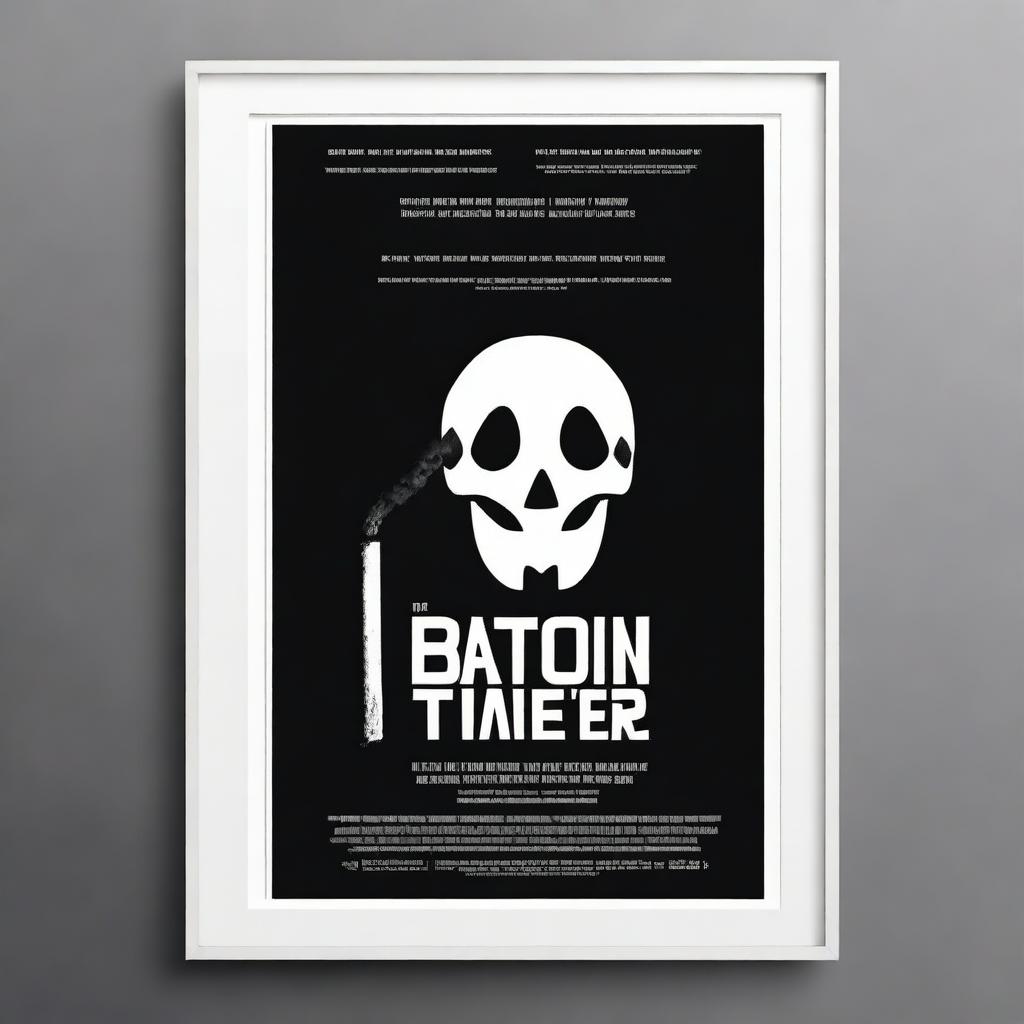 Create a black and white film poster with a dark, dramatic atmosphere