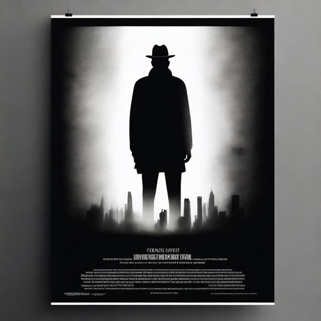 Create a black and white film poster with a dark, dramatic atmosphere