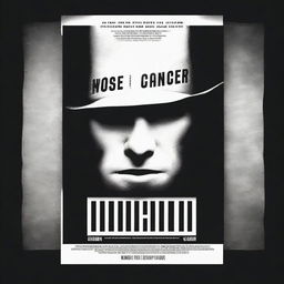 Create a black and white film poster with a dark, dramatic atmosphere