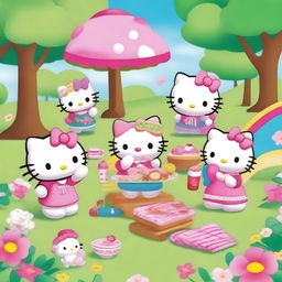 Hello Kitty having fun with her friends in a colorful park