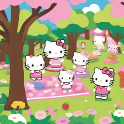 Hello Kitty having fun with her friends in a colorful park