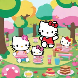 Hello Kitty having fun with her friends in a colorful park