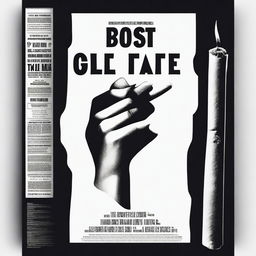 Create a black and white film poster with a dark, dramatic atmosphere