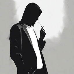 Create a black and white film poster featuring a faceless figure holding a cigarette