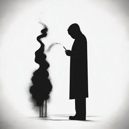 Create a black and white film poster featuring a faceless figure holding a cigarette