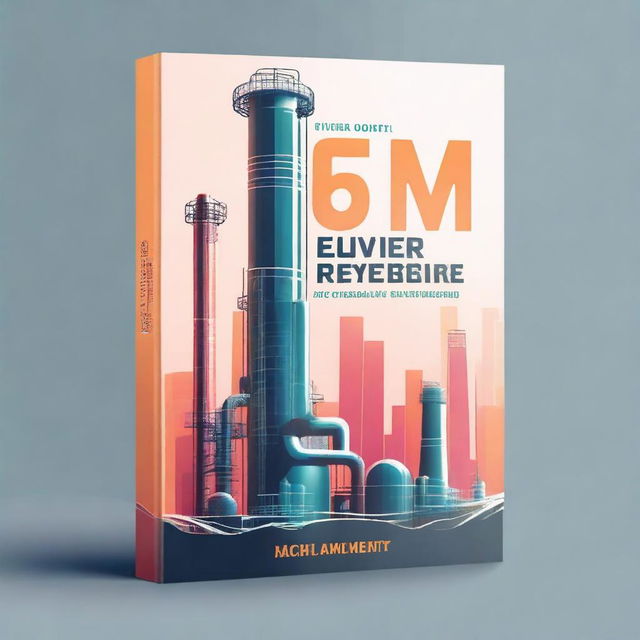 Create a book cover titled 'The 6M Risk Register' featuring a high-tech futuristic factory in the background