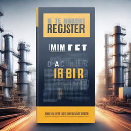 Create a book cover titled 'The 6M Risk Register' featuring a high-tech futuristic factory in the background