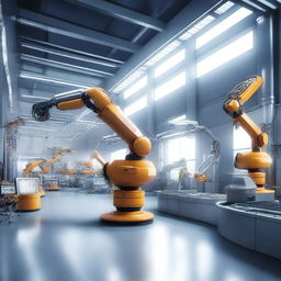 Create an image of a futuristic high-tech robotics factory