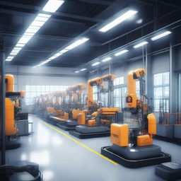 Create an image of a futuristic high-tech robotics factory