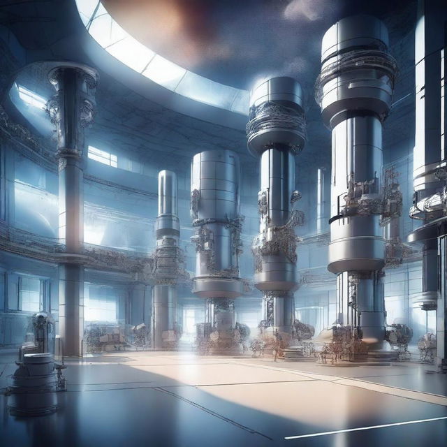 Create an image of a futuristic high-tech robotics factory in space