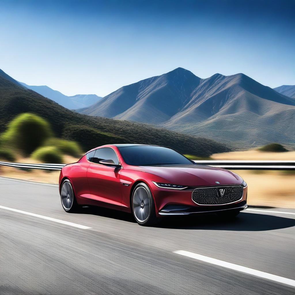 A sleek and modern VinFast sports car speeding down a scenic highway