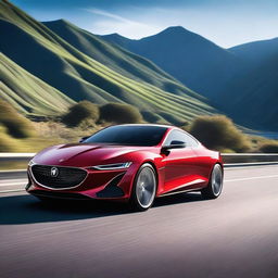 A sleek and modern VinFast sports car speeding down a scenic highway