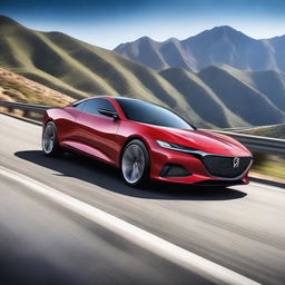 A sleek and modern VinFast sports car speeding down a scenic highway