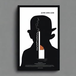 Design a minimalist black film poster with a single cigarette as the main motif