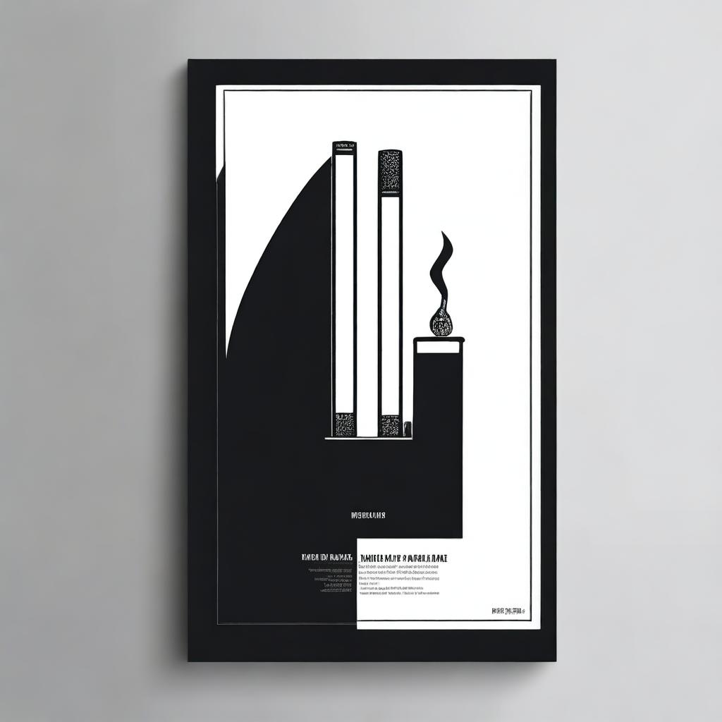 Create a black film poster with a minimalist design featuring a single cigarette as the main motif