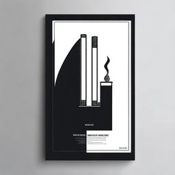 Create a black film poster with a minimalist design featuring a single cigarette as the main motif