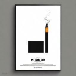 Create a black film poster with a minimalist design featuring a single cigarette as the main motif