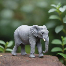 A miniature elephant in its natural habitat, still showcasing its majestic beauty in a smaller scale