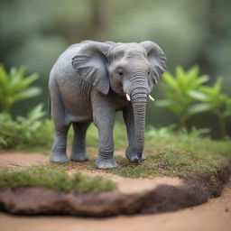 A miniature elephant in its natural habitat, still showcasing its majestic beauty in a smaller scale