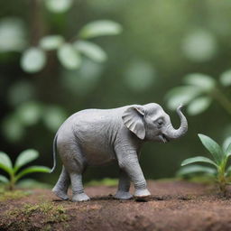 A miniature elephant in its natural habitat, still showcasing its majestic beauty in a smaller scale