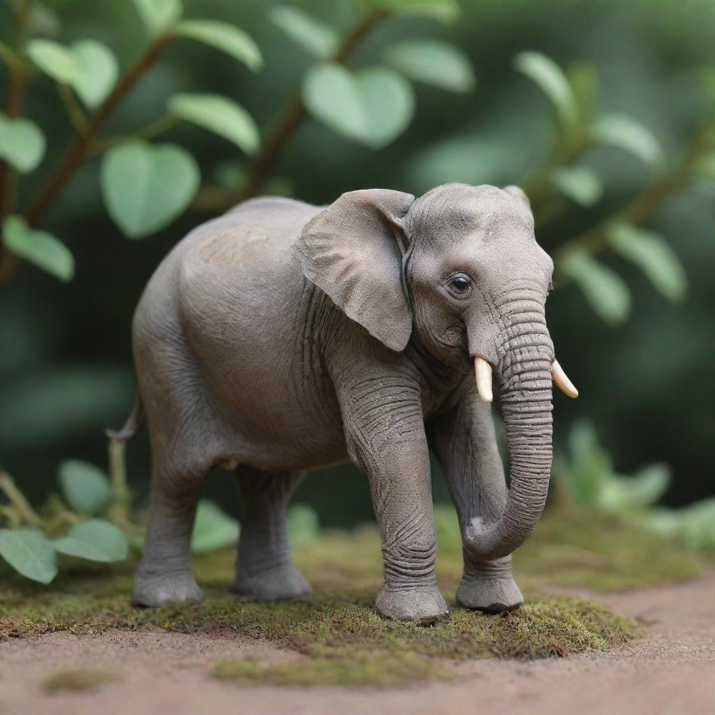 A miniature elephant in its natural habitat, still showcasing its majestic beauty in a smaller scale