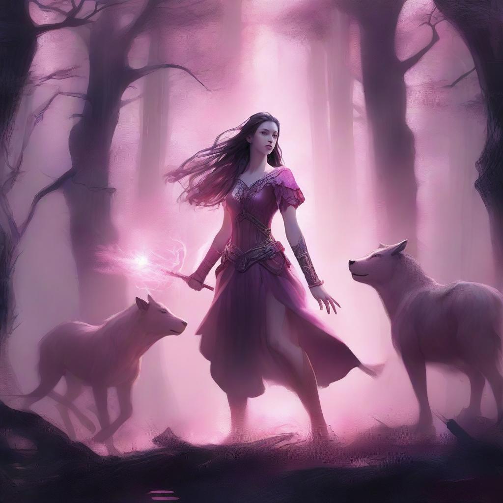 A powerful scene featuring the Daughter of Artemis standing in a mystical forest