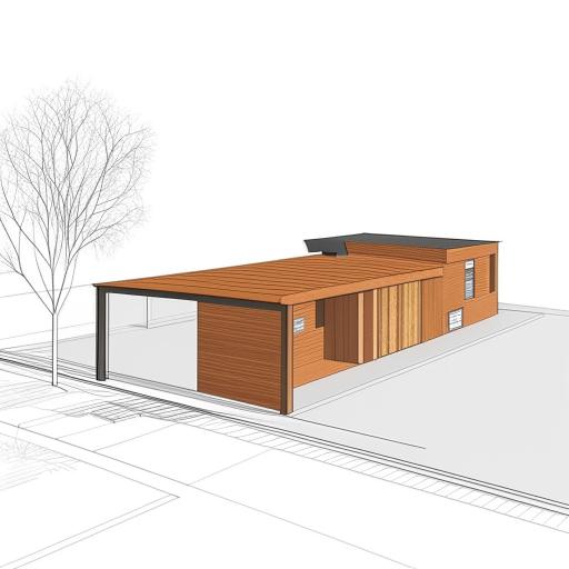 A 3D concept of a modern home fitting a 33ft by 48ft area, featuring a shop and a gate situated on the 33ft side. The house should incorporate minimalist aesthetics and contemporary architectural elements.